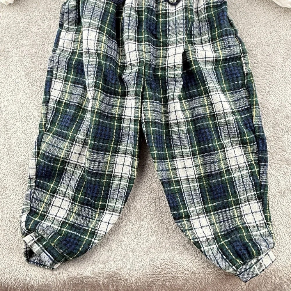 Muffling Holiday Plaid Romper 2T Blue Green Toddler USA Made Ruffles 80s Vintage